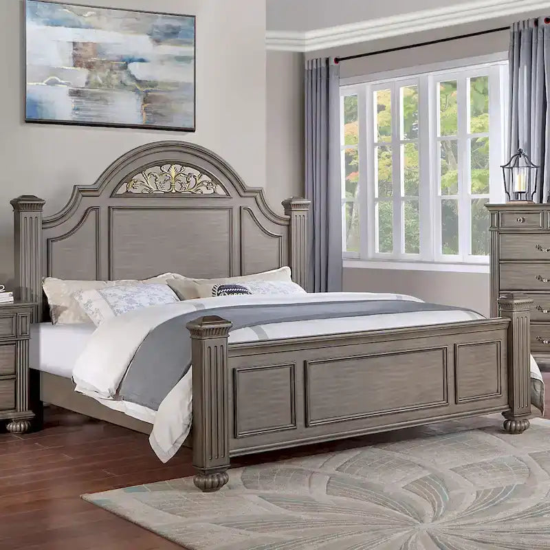 Vame 3-Piece Traditional Grey Wood Poster Bedroom Set With Two Nightstands by Furniture of America