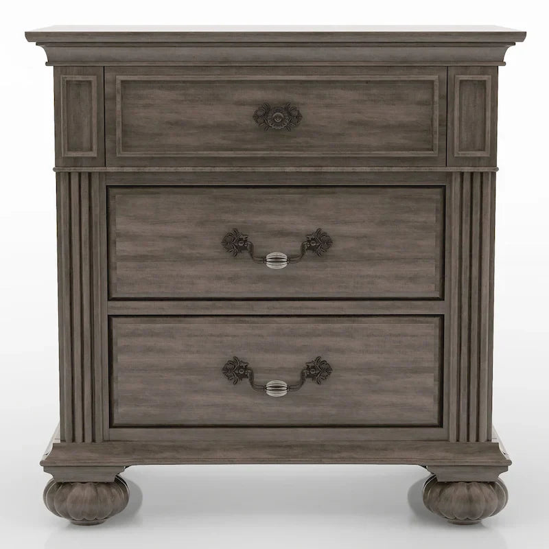 Vame 3-Piece Traditional Grey Wood Poster Bedroom Set With Two Nightstands by Furniture of America
