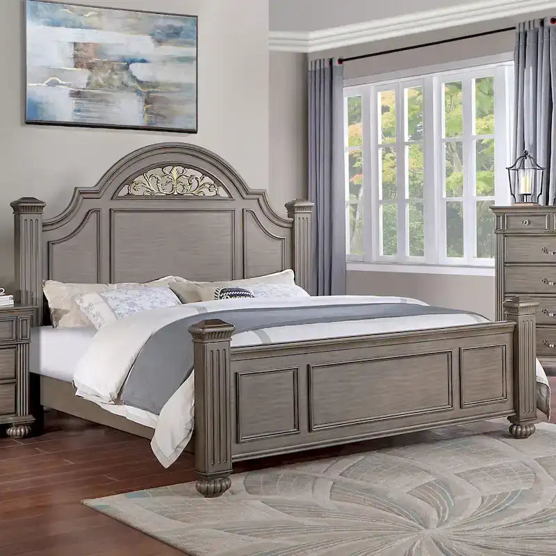 Vame Traditional Grey Wood 5-Piece Poster Bedroom Set by Furniture of America