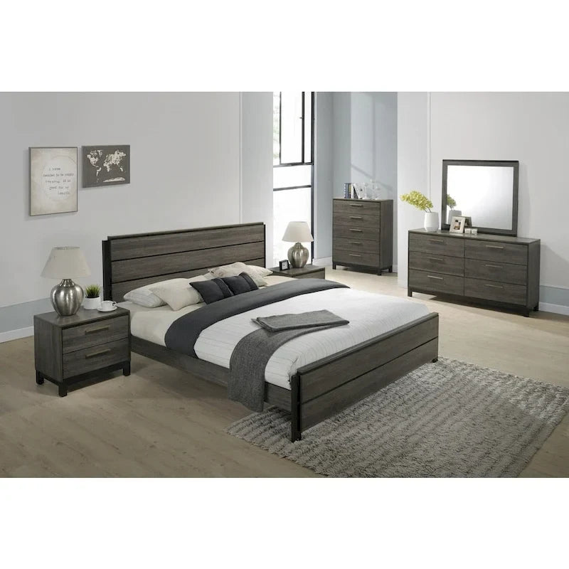 Roundhill Furniture Ioana 187 Antique Grey Wood 6-piece King-size Bedroom Set