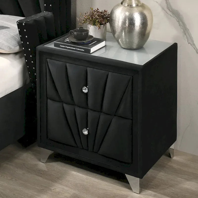 Ambrosia Glam Black Fabric Upholstered Nailhead 3-Piece Panel Bedroom Set by Furniture of America