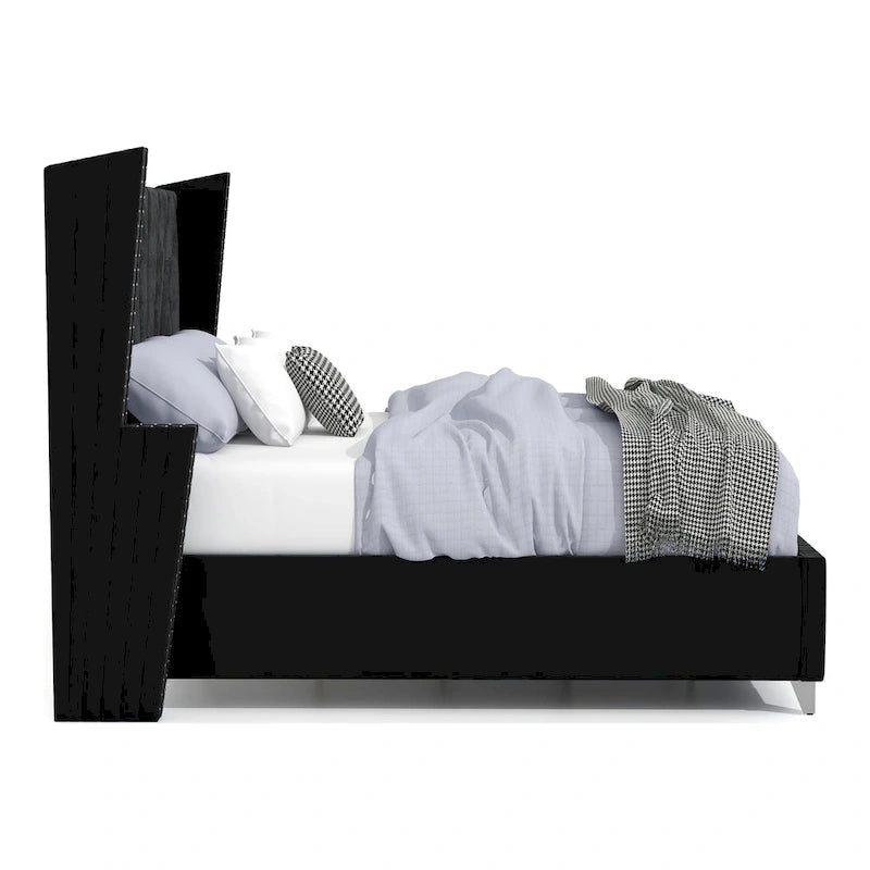 Ambrosia Glam Black Fabric Upholstered Nailhead 3-Piece Panel Bedroom Set by Furniture of America