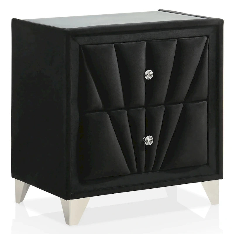 Ambrosia Glam Black Fabric Upholstered Nailhead 3-Piece Panel Bedroom Set by Furniture of America