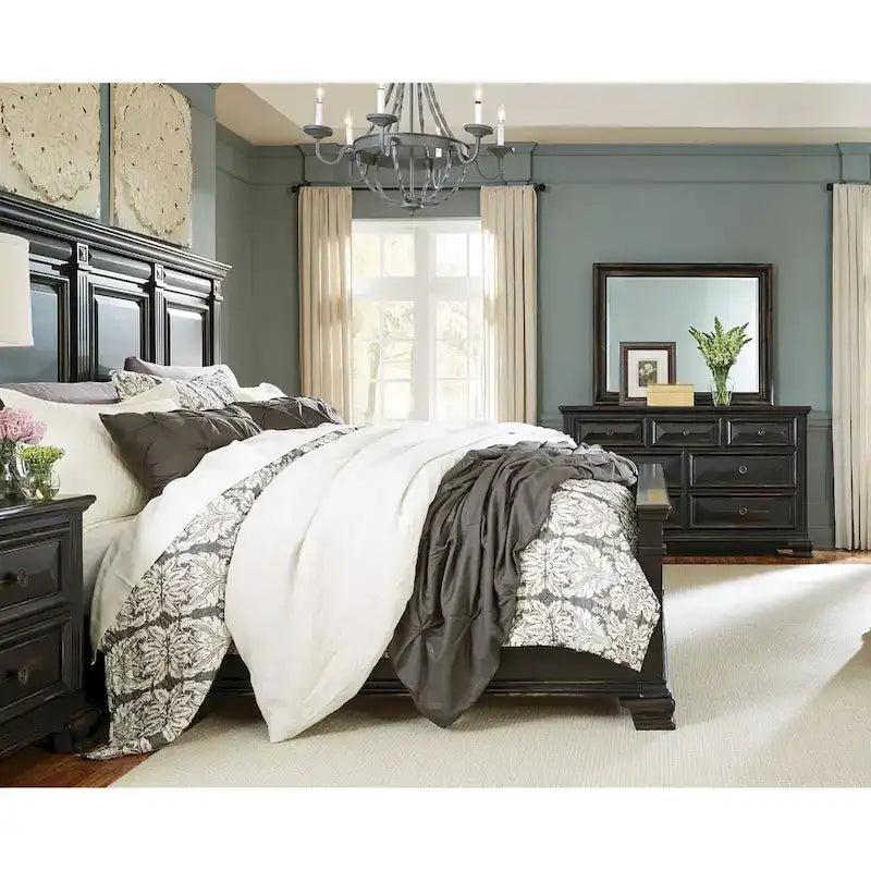 Roundhill Furniture Renova Vintage Black Wood Panel Bedroom Set