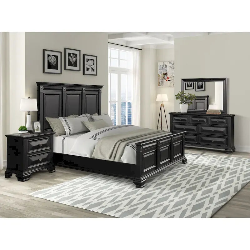Roundhill Furniture Renova Vintage Black Wood Panel Bedroom Set