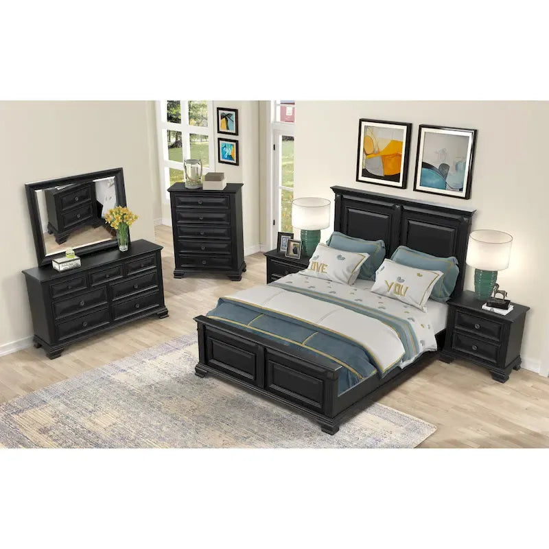Roundhill Furniture Renova Vintage Black Wood Traditional 6-piece Bedroom Set