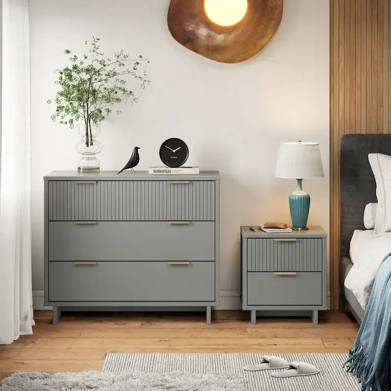 Manhattan Comfort 2-Piece Granville Modern Solid Wood Standard Dresser and Nightstand Set
