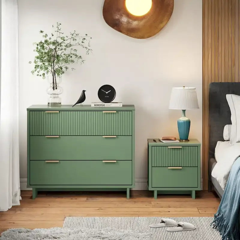 Manhattan Comfort 2-Piece Granville Modern Solid Wood Standard Dresser and Nightstand Set