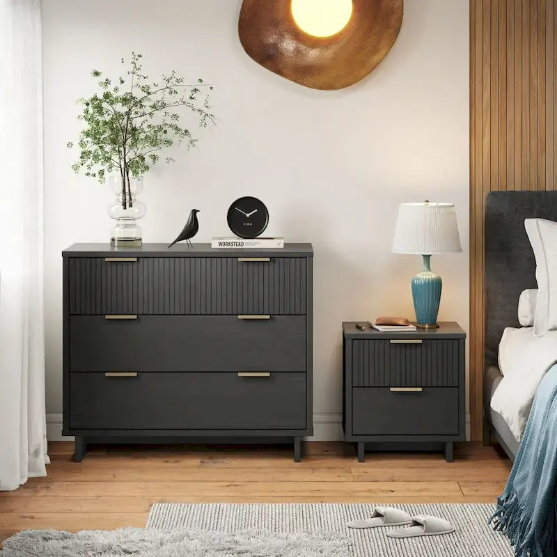 Manhattan Comfort 2-Piece Granville Modern Solid Wood Standard Dresser and Nightstand Set