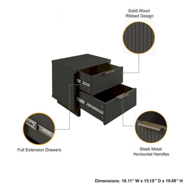 Manhattan Comfort 2-Piece Granville Modern Solid Wood Standard Dresser and Nightstand Set