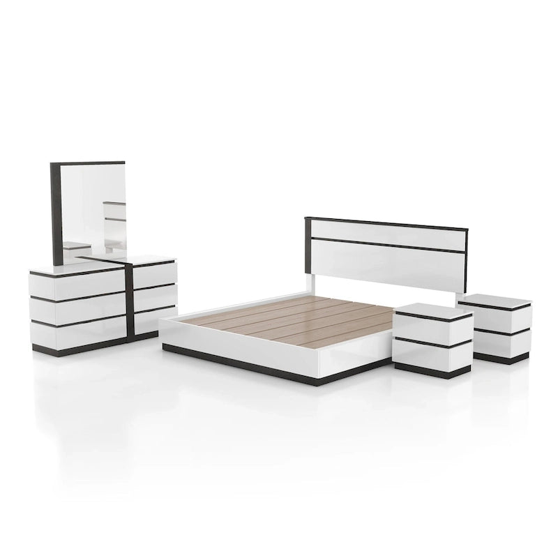Conjira Modern White Wood 5-Piece Platform Bedroom Set (USB) by Furniture of America