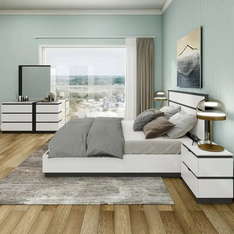 Conjira Modern White Wood 5-Piece Platform Bedroom Set (USB) by Furniture of America