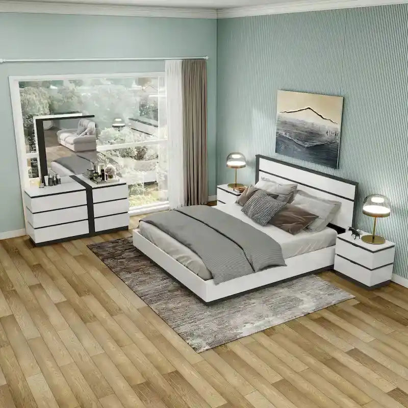 Conjira Modern White Wood 5-Piece Platform Bedroom Set (USB) by Furniture of America