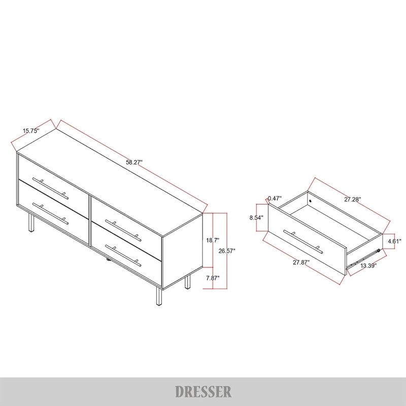 CraftPorch Mid-Century 4-pieces Wooden Bedroom Set