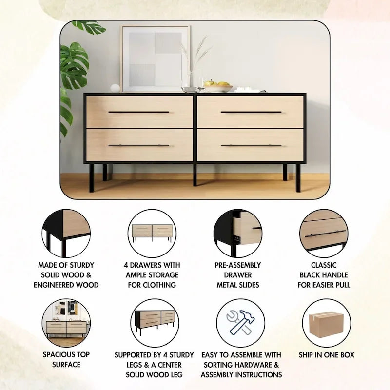 CraftPorch Mid-Century 4-pieces Wooden Bedroom Set