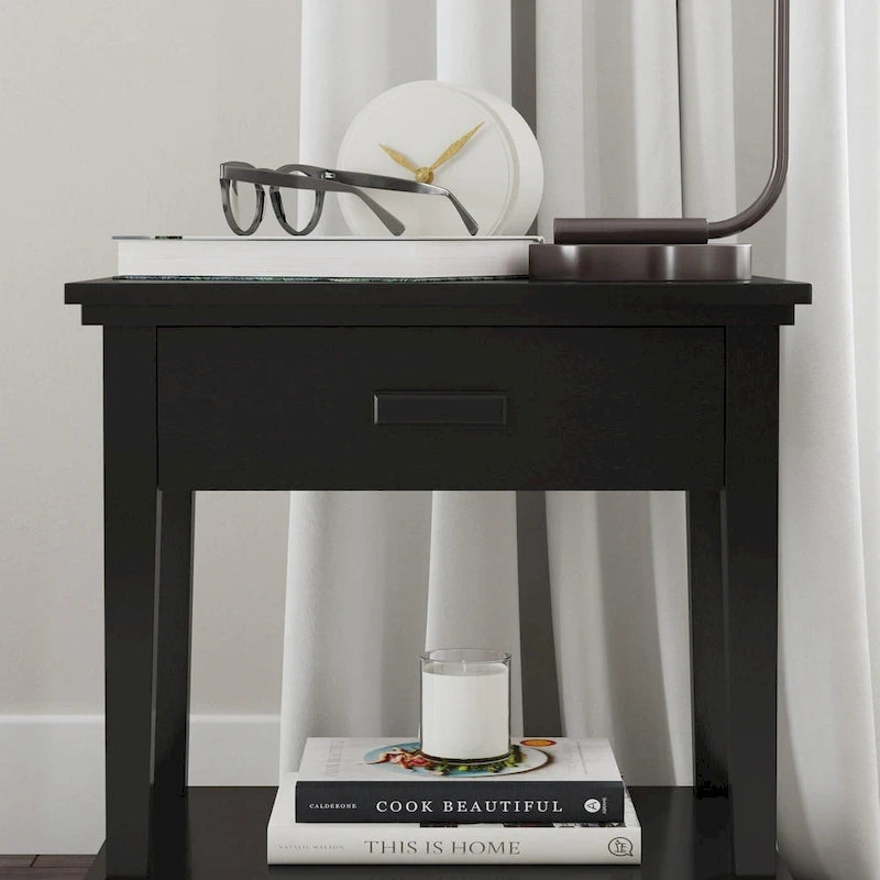 Oak Park Black Wood King Bed and Two Nightstands