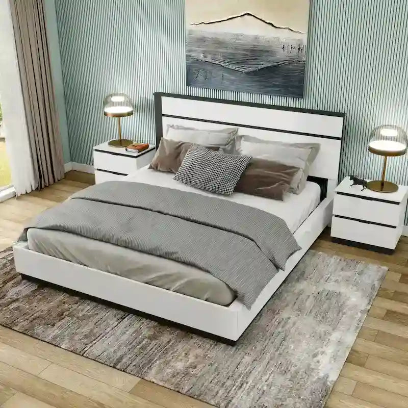 Conjira Modern White Wood 3-Piece Platform Bedroom Set (USB) by Furniture of America