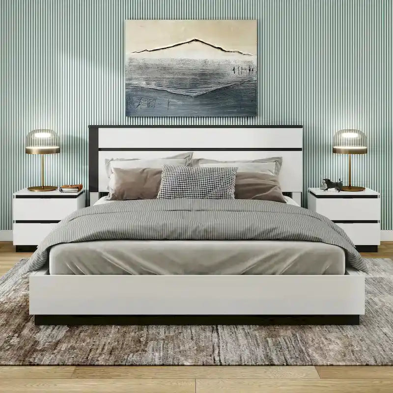 Conjira Modern White Wood 3-Piece Platform Bedroom Set (USB) by Furniture of America