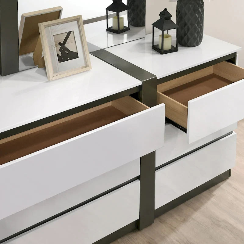 Conjira Modern White Wood 6-Piece Platform Bedroom Set (USB) by Furniture of America