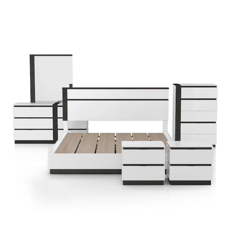 Conjira Modern White Wood 6-Piece Platform Bedroom Set (USB) by Furniture of America