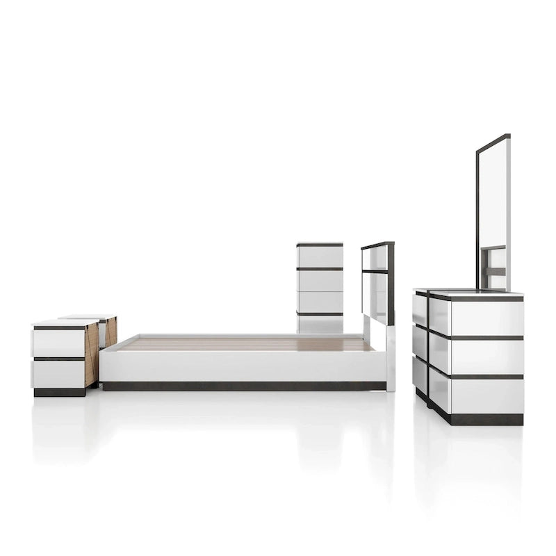 Conjira Modern White Wood 6-Piece Platform Bedroom Set (USB) by Furniture of America