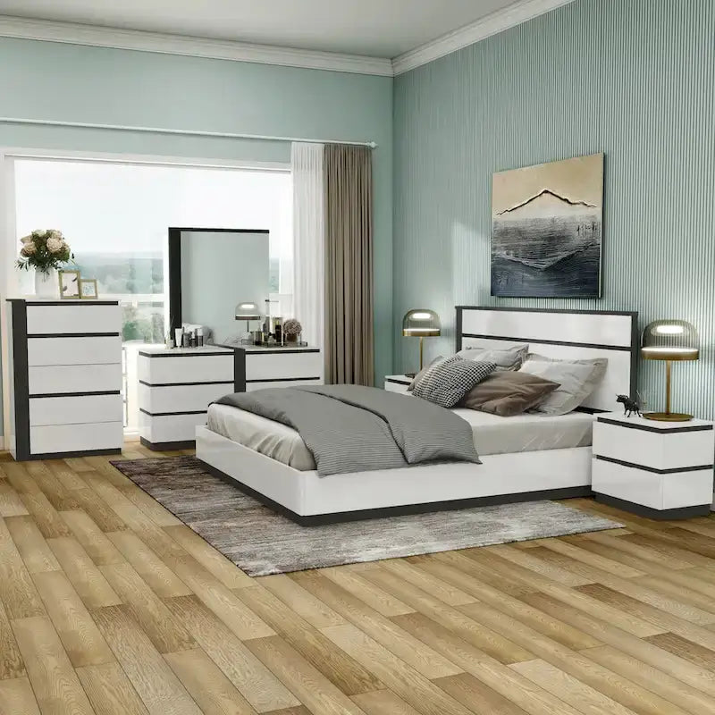 Conjira Modern White Wood 6-Piece Platform Bedroom Set (USB) by Furniture of America
