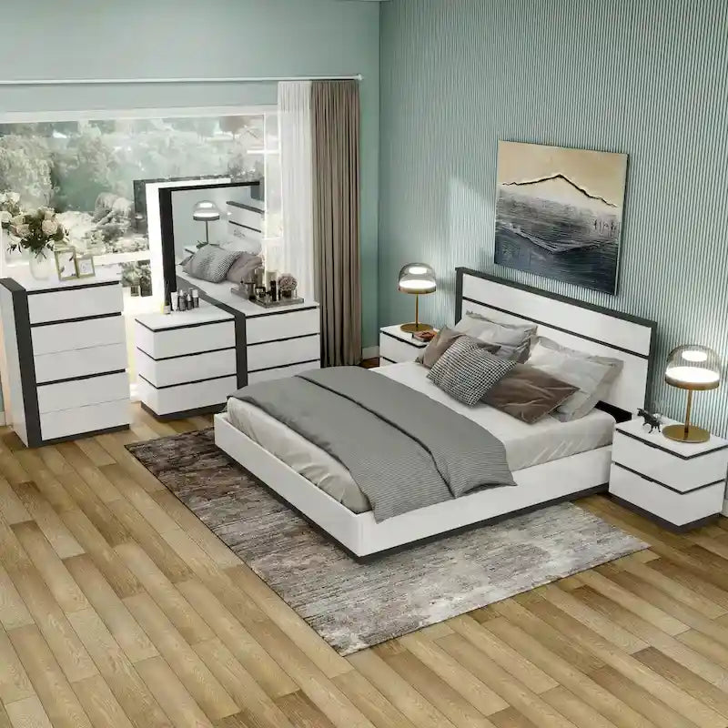 Conjira Modern White Wood 6-Piece Platform Bedroom Set (USB) by Furniture of America