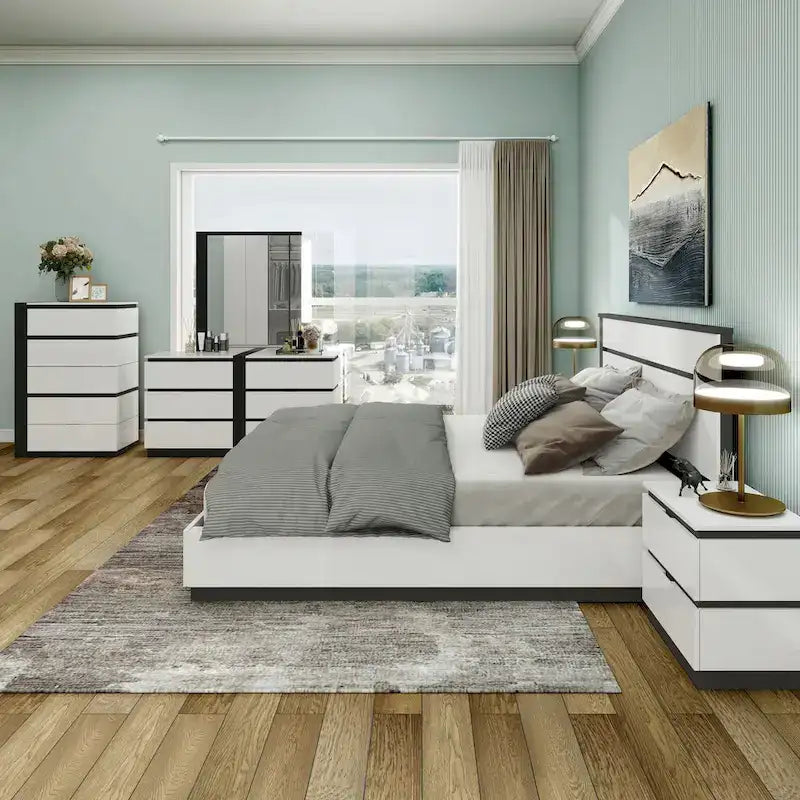 Conjira Modern White Wood 6-Piece Platform Bedroom Set (USB) by Furniture of America
