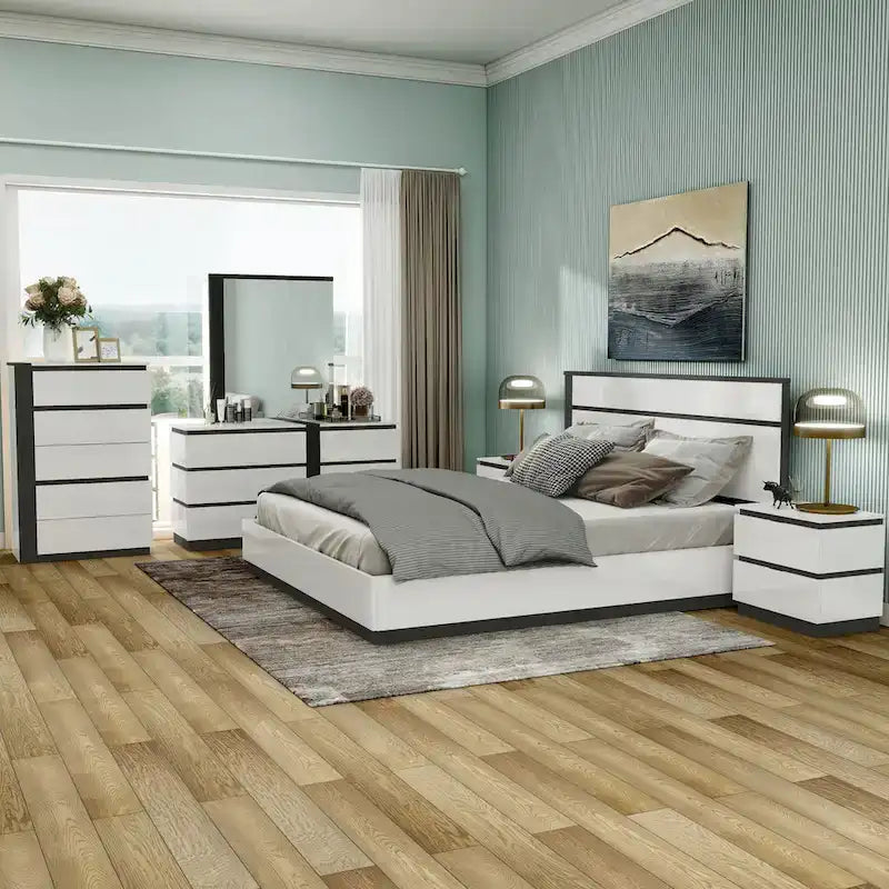 Conjira Modern White Wood 6-Piece Platform Bedroom Set (USB) by Furniture of America