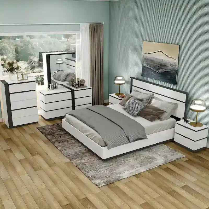 Conjira Modern White Wood 6-Piece Platform Bedroom Set (USB) by Furniture of America