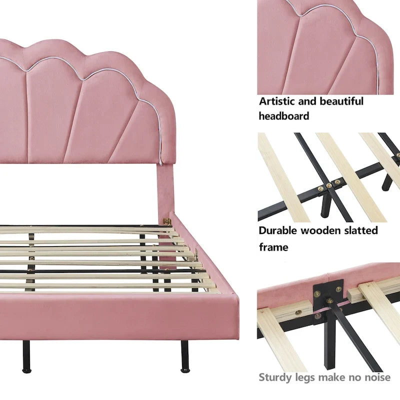 2-Pieces Bedroom Sets Full LED Platform Bed with Storage Ottoman