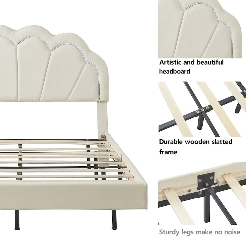 2-Pieces Bedroom Sets Full LED Platform Bed with Storage Ottoman