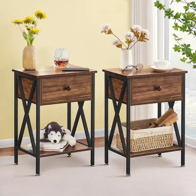 VECELO 3-Pieces Bed Frame with Wood Headboard and Modern Nightstands Set of 2