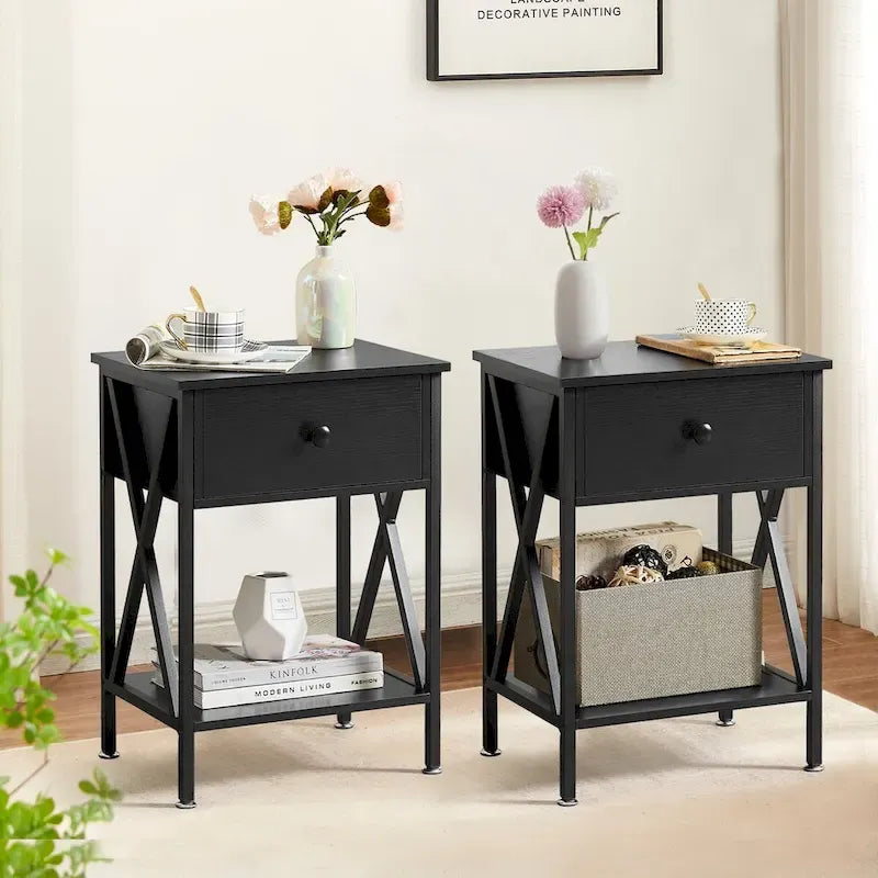 VECELO 3-Pieces Bed Frame with Wood Headboard and Modern Nightstands Set of 2