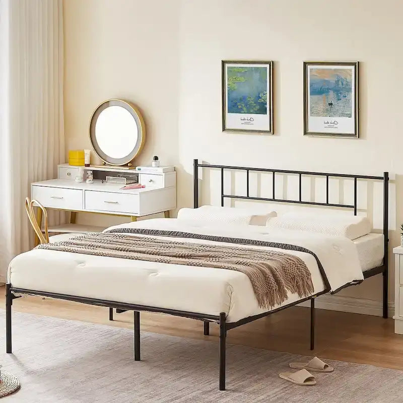 VECELO 3-Pieces Bed Frame with Wood Headboard and Modern Nightstands Set of 2