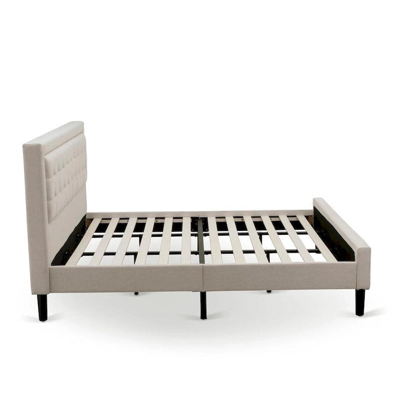 East West Furniture Platform King Size Bedroom Set with 1 Bed Frame and Nightstands - Mist Beige Linen Fabric(Pieces Options)