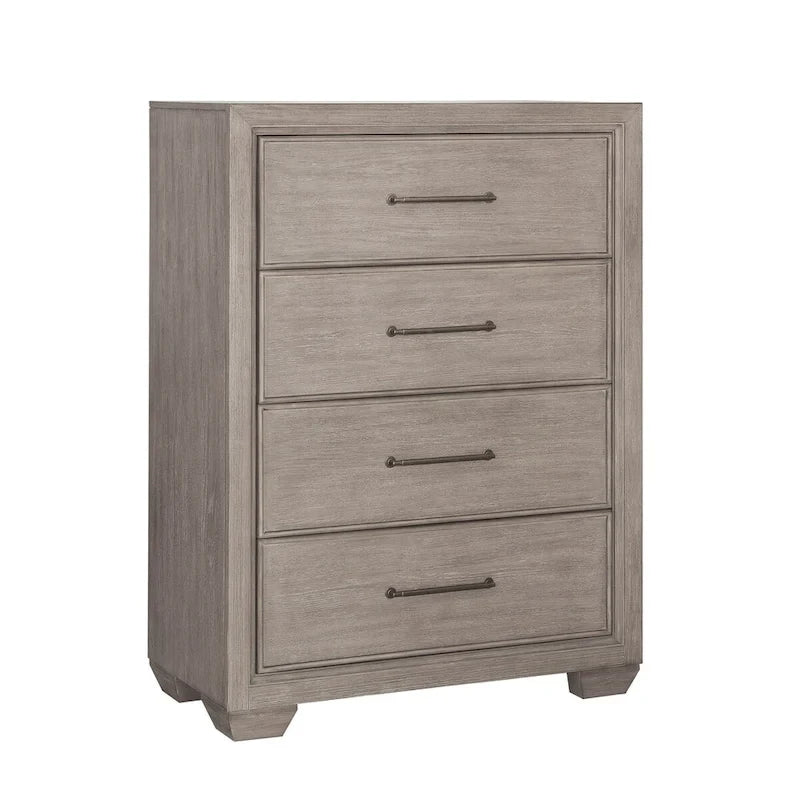 Roundhill Furniture Ennesley Gray Wood Bedroom Set with Upholstered Panel Bed, Dresser, Mirror, Nightstand, and Chest
