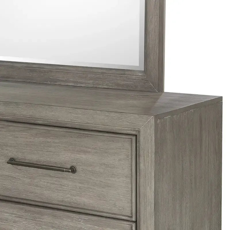 Roundhill Furniture Ennesley Gray Wood Bedroom Set with Upholstered Panel Bed, Dresser, Mirror, Nightstand, and Chest
