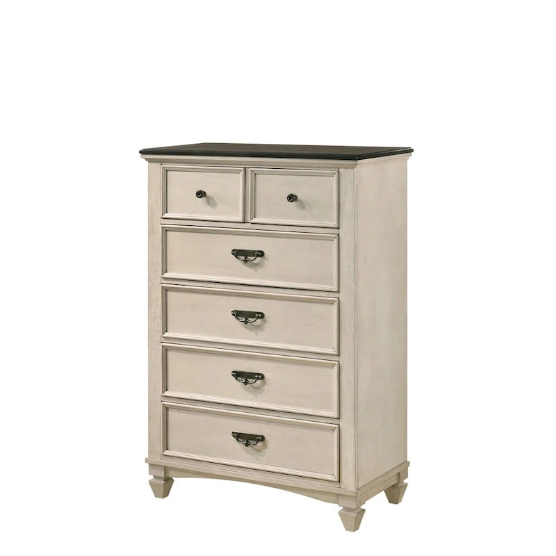 Roseanne 5 Piece Cream Brown Panel Bedroom Set