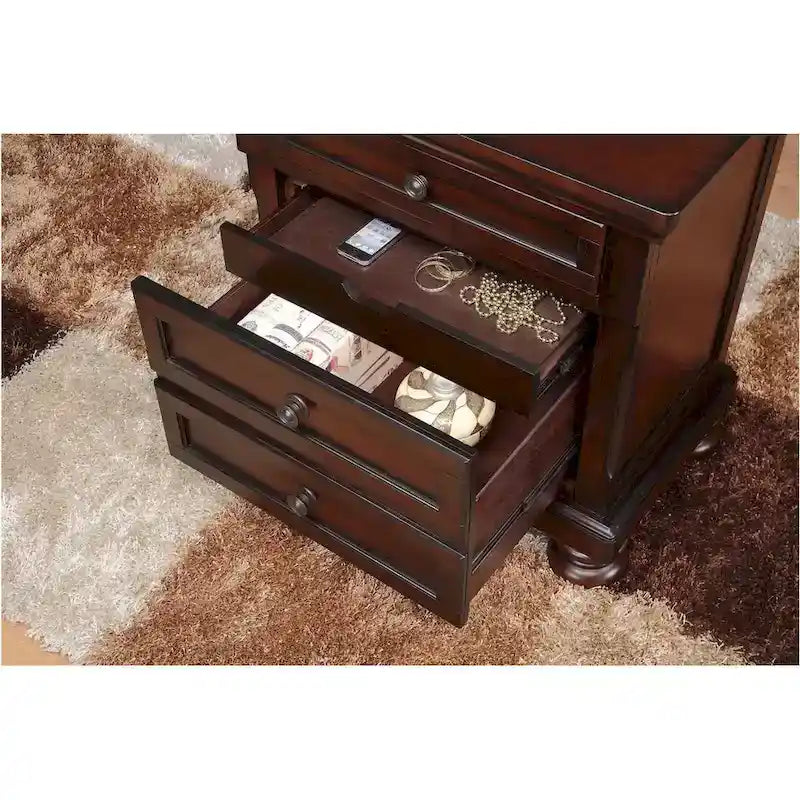 Chelsey 4 Piece Brown Cherry Traditional Storage Sleigh Platform Bedroom Set