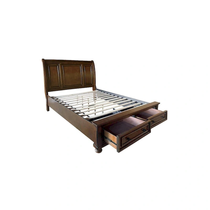 Chelsey 4 Piece Brown Cherry Traditional Storage Sleigh Platform Bedroom Set