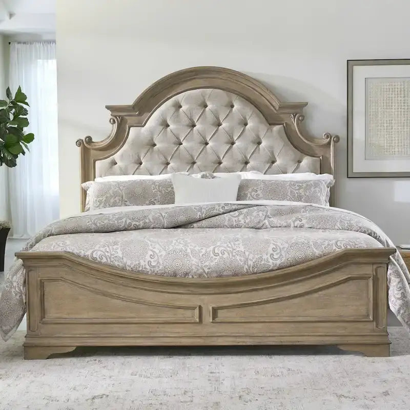 Magnolia Manor Upholstered Bed, and Dresser and Mirror Set