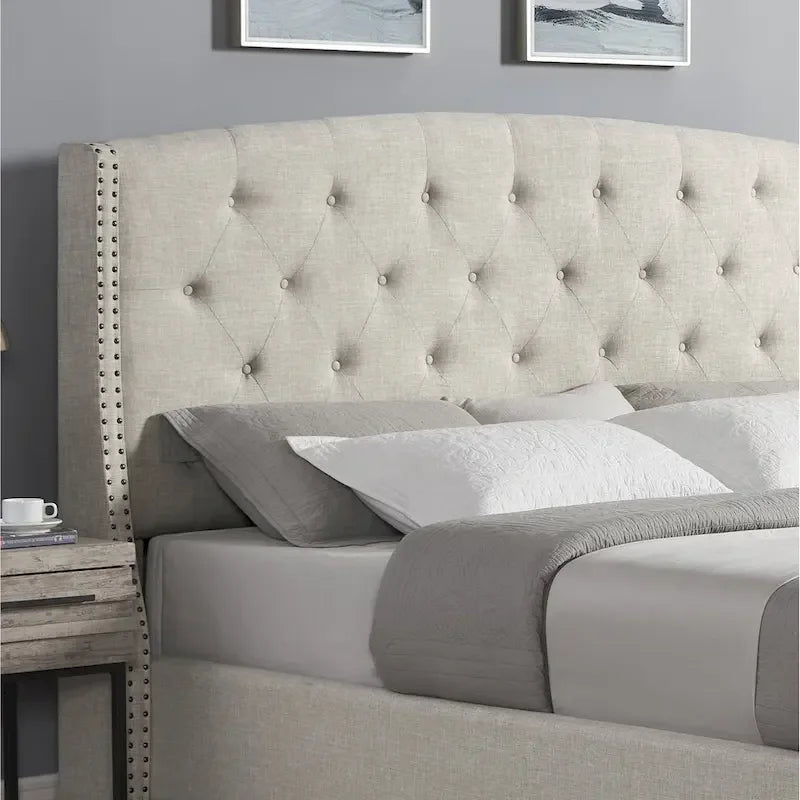 Roundhill Furniture Astral 3-Piece Upholstered Bedroom Set Tufted Wingback Bed with Two Nightstands