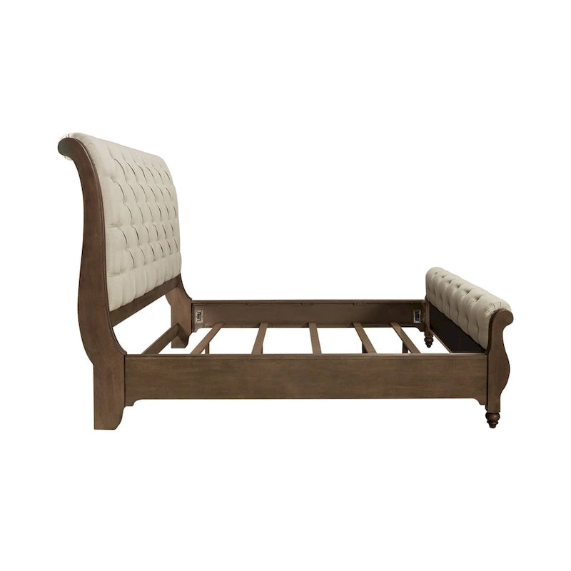 Americana Farmhouse Sleigh Bed, Dresser, Mirror, and Nightstand Bedroom Set