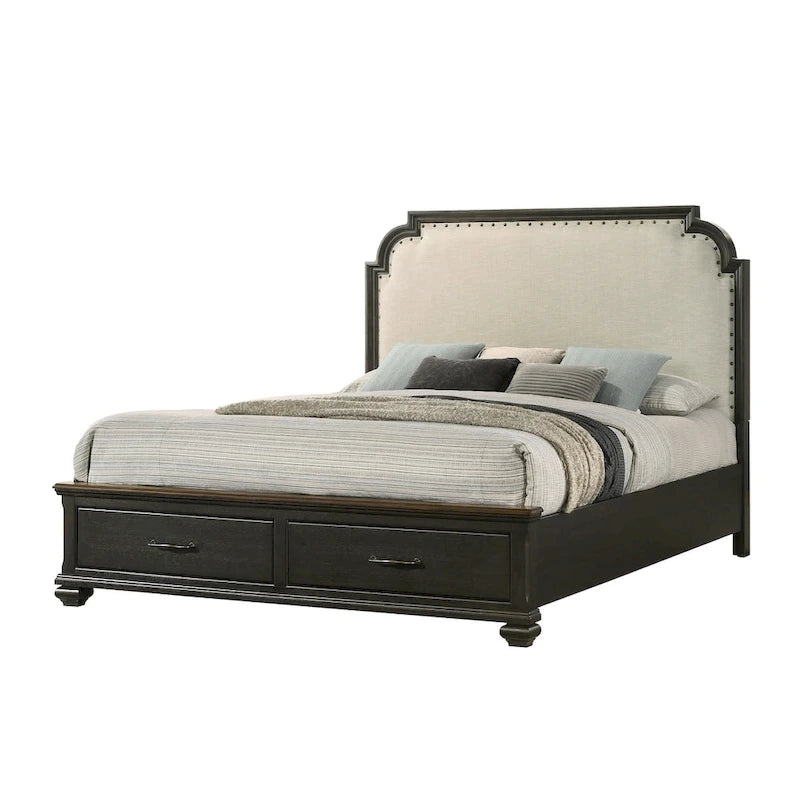 Josalina 5 Piece Brown Modern Contemporary Solid Wood And Veneers Fabric Storage Bedroom Set