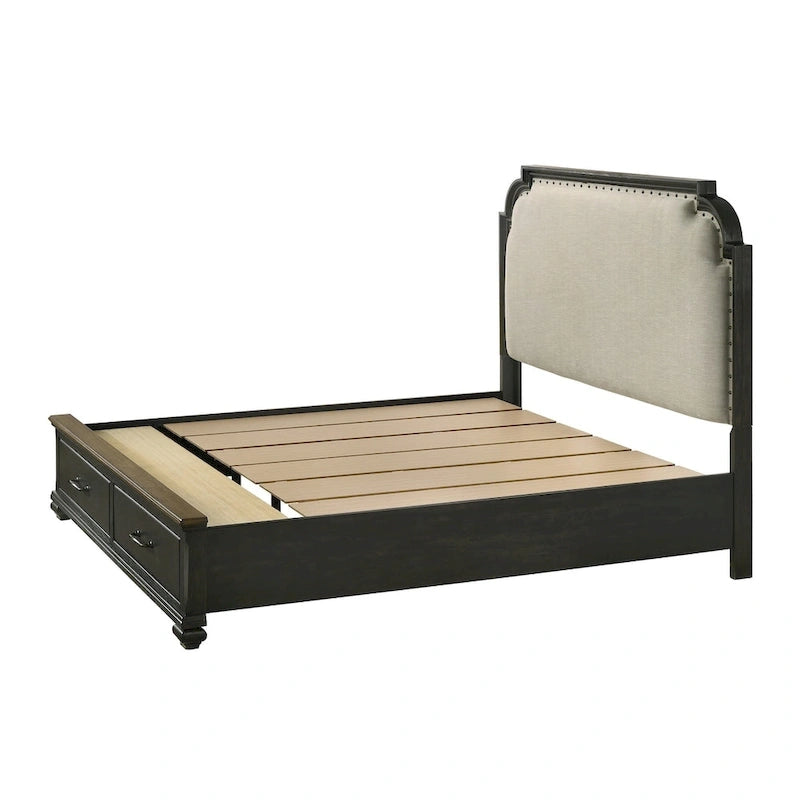 Josalina 5 Piece Brown Modern Contemporary Solid Wood And Veneers Fabric Storage Bedroom Set