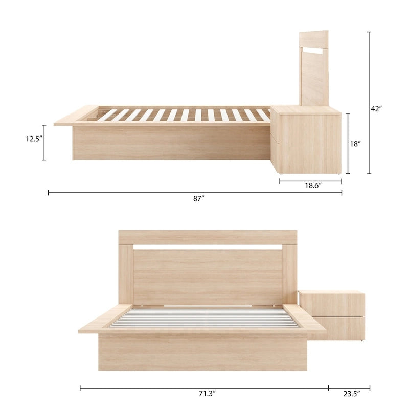 Malibu 3-Piece Bedroom Set with Bed, Headboard, and Nightstand
