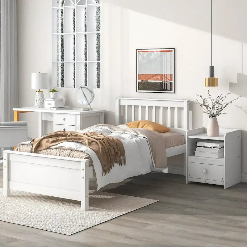 Bed with Headboard and Footboard for Kids, Teens, Adults,with a Nightstand