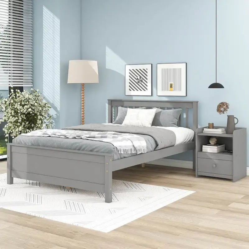 Bed with Headboard and Footboard for Kids, Teens, Adults,with a Nightstand