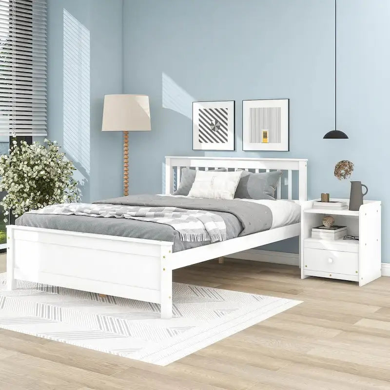 Bed with Headboard and Footboard for Kids, Teens, Adults,with a Nightstand